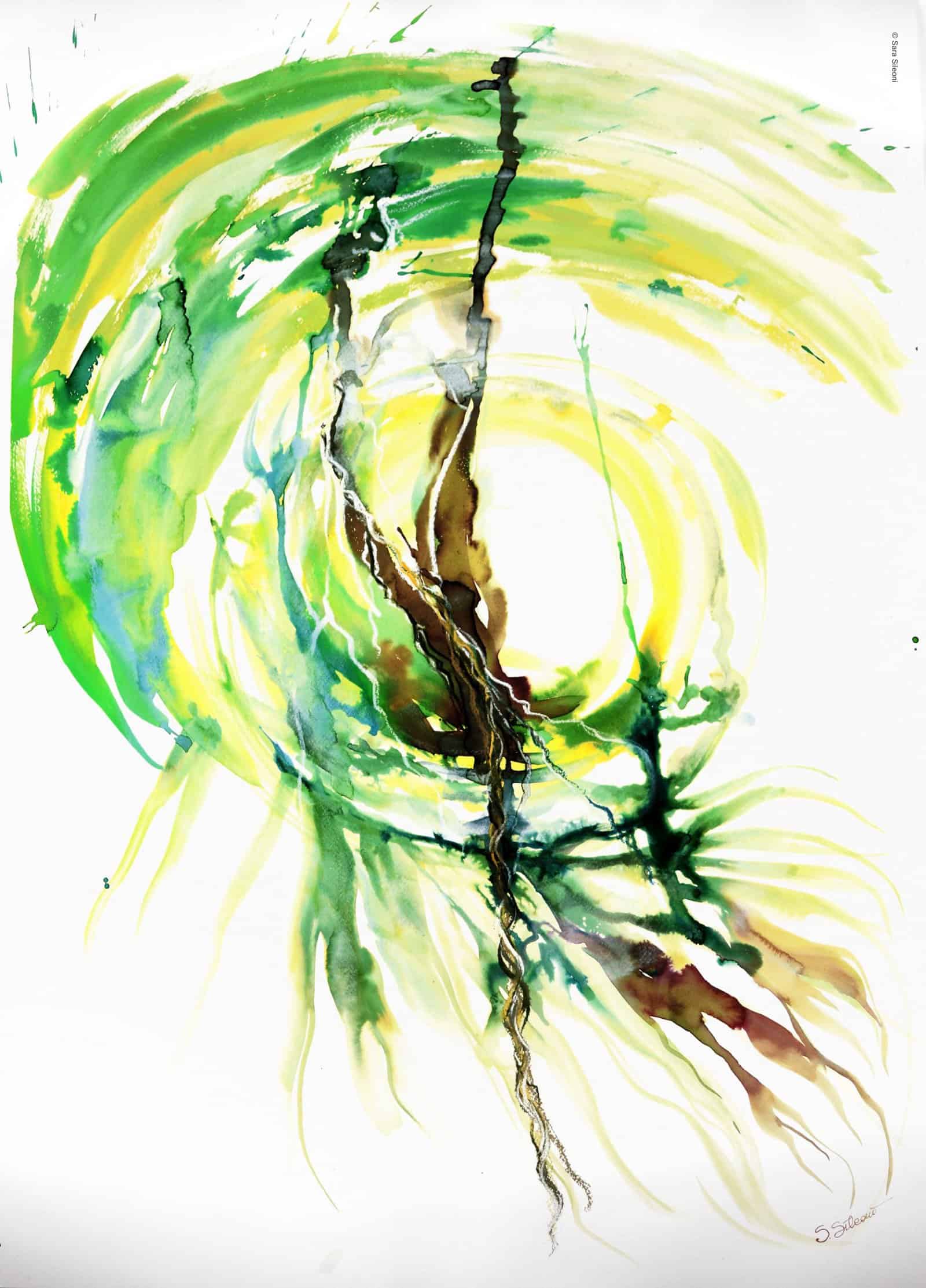 Energia delle Radici (ecoline e gessetti, 70x100cm)_©Sara Sileoni